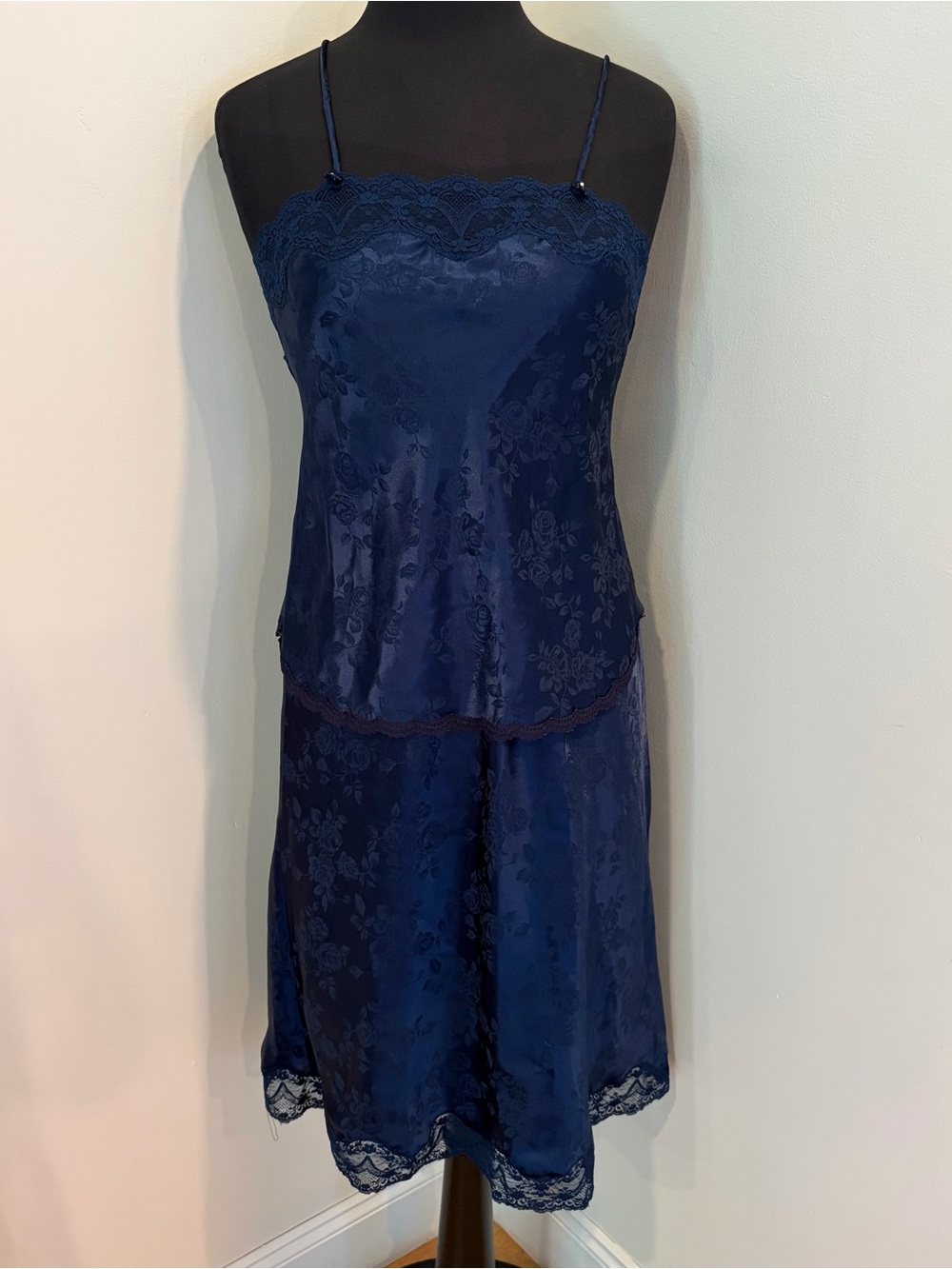 Vtg Christian Dior Satin Lace Camisole Skirt Set B Altman 5th Ave Union Made S